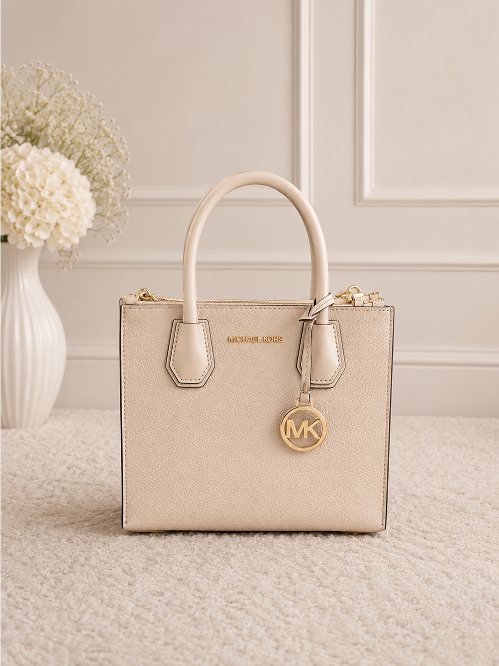 Pink Michael Kors Mercer Medium Pebbled Leather Crossbody Bag